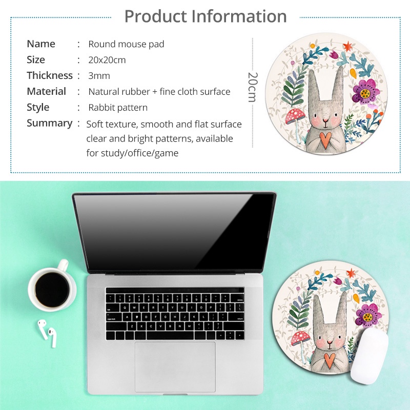 Miếng lót chuột GUUGEI hình tròn họa tiết hoạt hình dễ thương 20cm