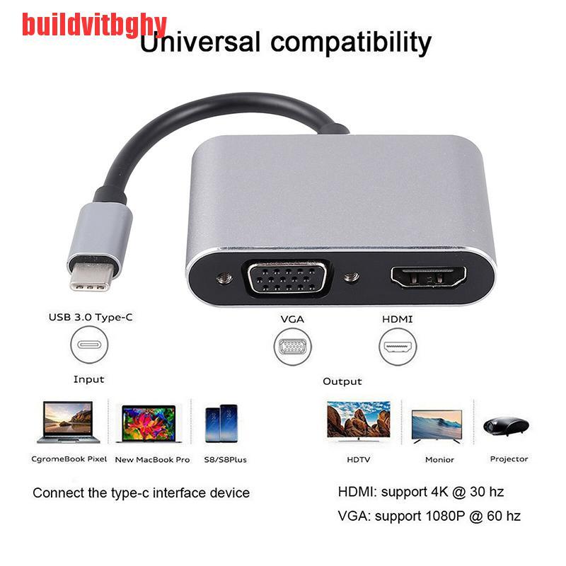 (Mua-Code) Hub Chuyển Đổi Từ Usb 3.1 Type C Sang Vga Multiport Adapter Usb C Sang Hdmi 4k Uhd