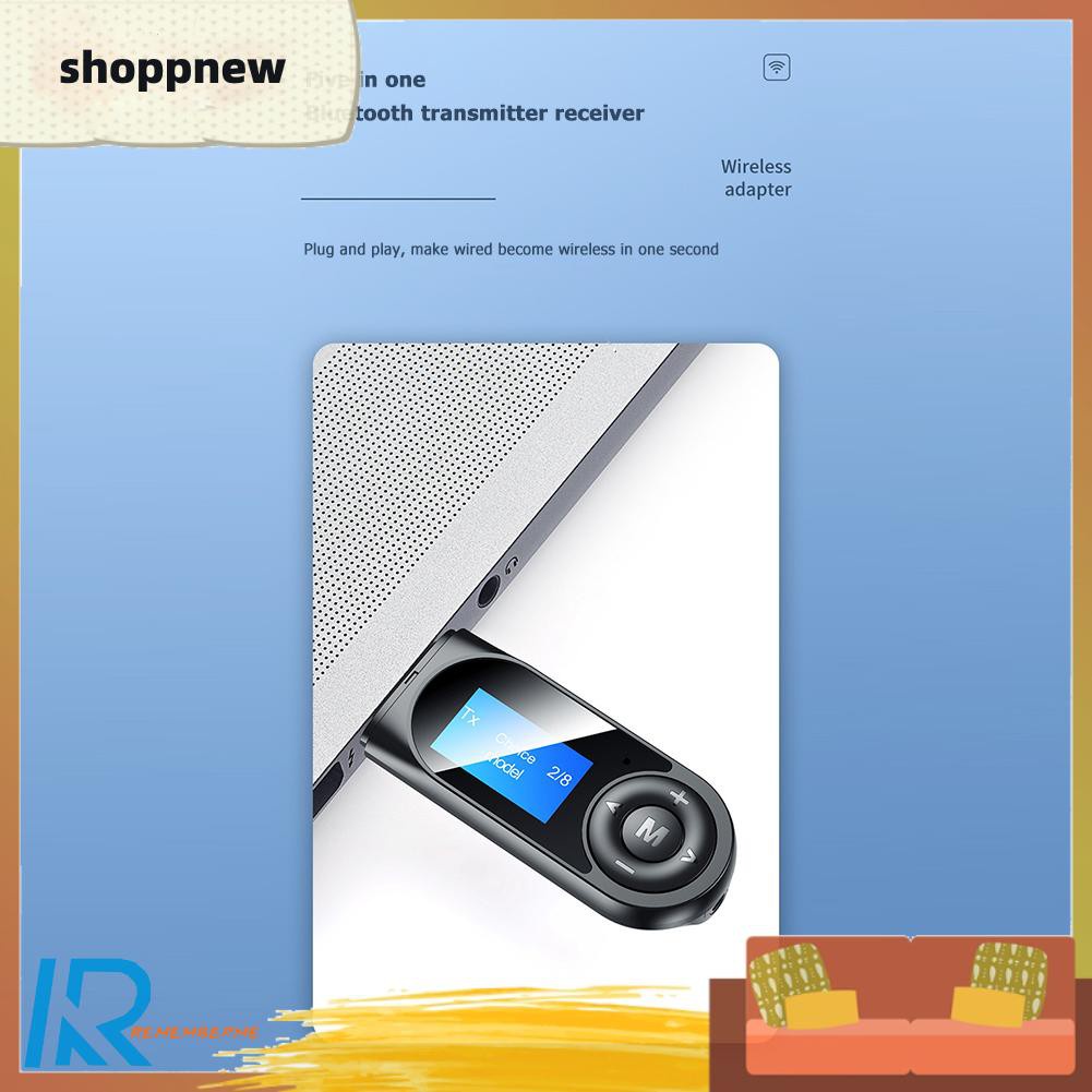 Shoppnew T13 LCD 3.5mm 2 in 1 Bluetooth Audio Transmitter Receiver Adapter for TV