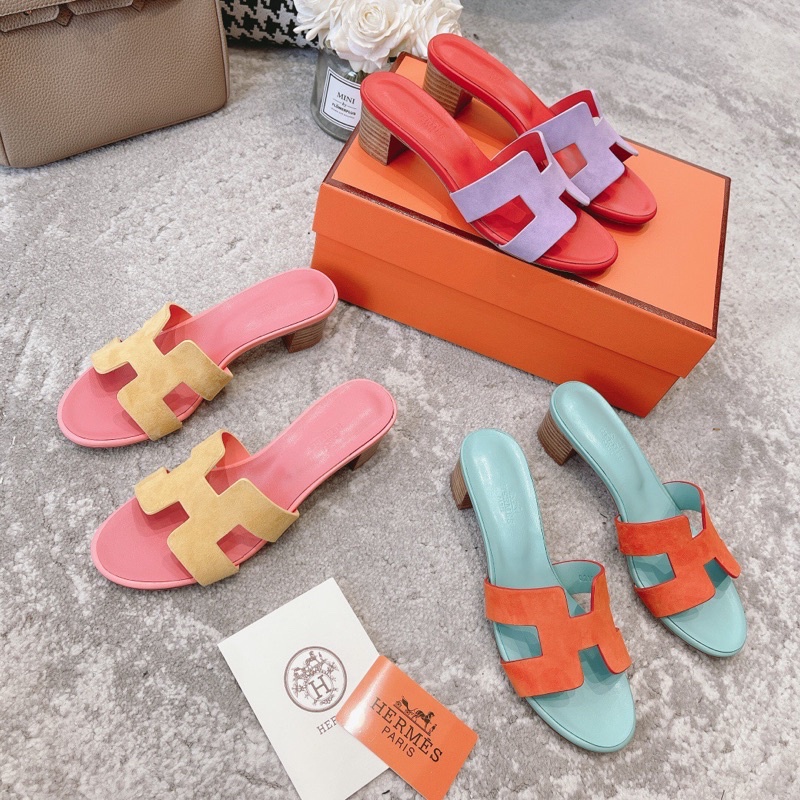 Dép thời trang đế cao cho nữ thương hiệu Hermes HM da thật cao cấp