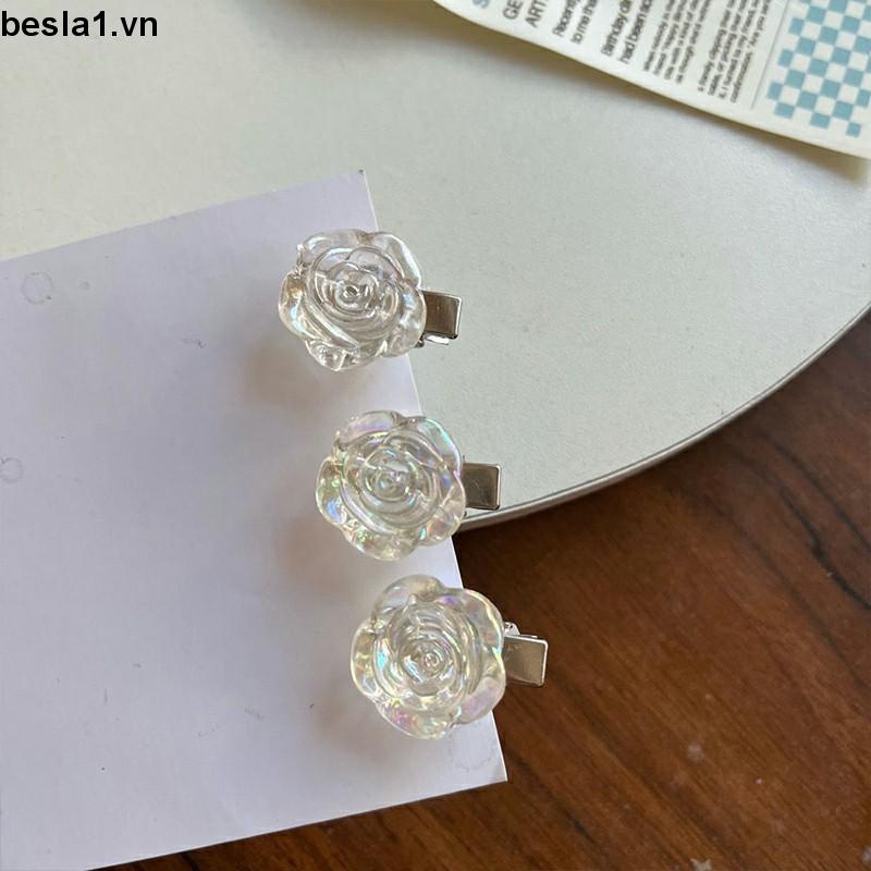 Kẹp tóc hình hoa hồng màu trắng phong cách Hàn Quốc thanh lịch