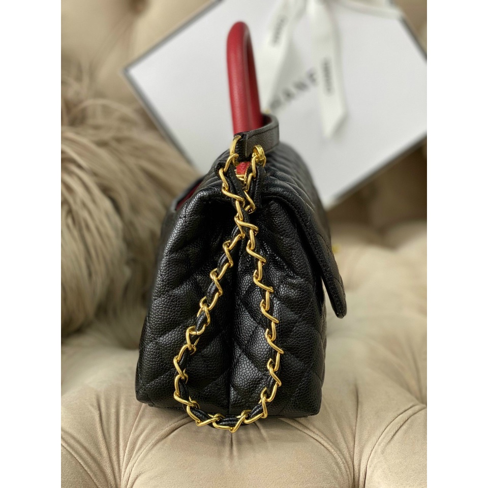 Túi xách Chan Coco size 25 hàng xuất da hạt Fullbox/Túi đeo chéo Chan size 25 da Caviar tag vàng Full box