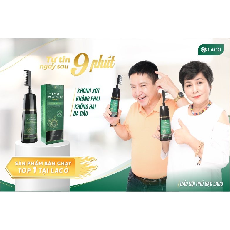 Dầu Gội Phủ Bạc Laco 200ml tác dụng làm tóc đen mềm mượt sau 9 phút và sữa tắm sake Laco 5ml tác dụng làm sạch da