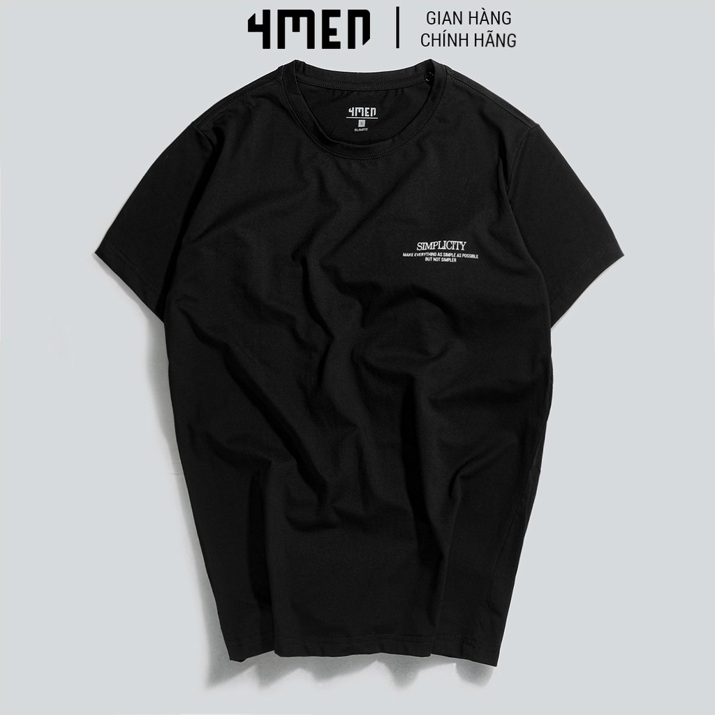 Áo thun nam cotton cao cấp 4MEN AT047 cổ tròn, ngắn tay, form suông, vải cotton dày dặn, thoáng mát, in chữ ngực trái | BigBuy360 - bigbuy360.vn