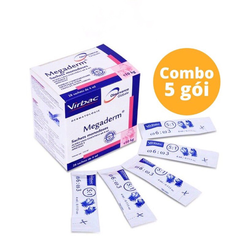 ☘  GEL DINH DƯỠNG VIRBAC MEGADERM GIÚP MƯỢT LÔNG, DA, GIẢM NGỨA CHO PET THÚ CƯNG CHÓ MÈO, mỗi gói 4ml ☘