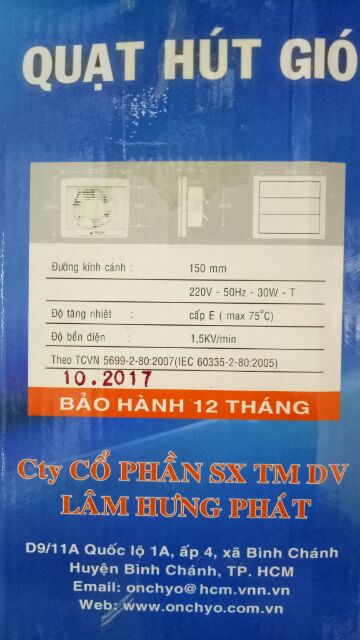 [ELHATOP11 giảm 9% tối đa 1TR5] Quạt thông gió/hút mùi lắp tường Onchyo