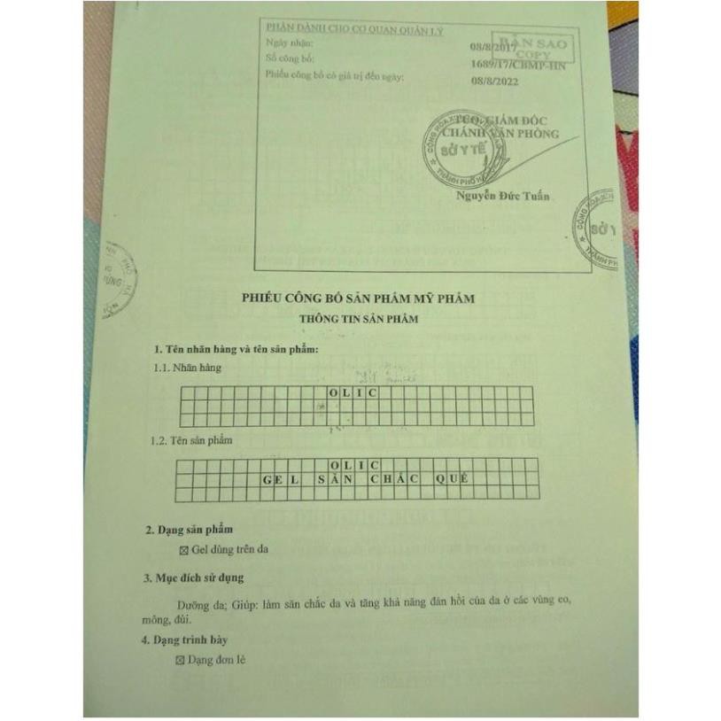 Kem tan mỡ bụng olic, Gel săn chắc gừng quế olic