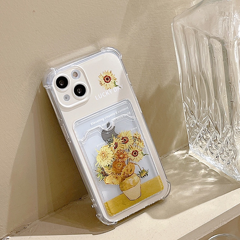 Ốp lưng iphone trong túi đựng thẻ hoa hướng dương 6/s/plus/splus/7/7plus/8/8plus/xs/11/12/13/14/pro/max/plus/promax TT21