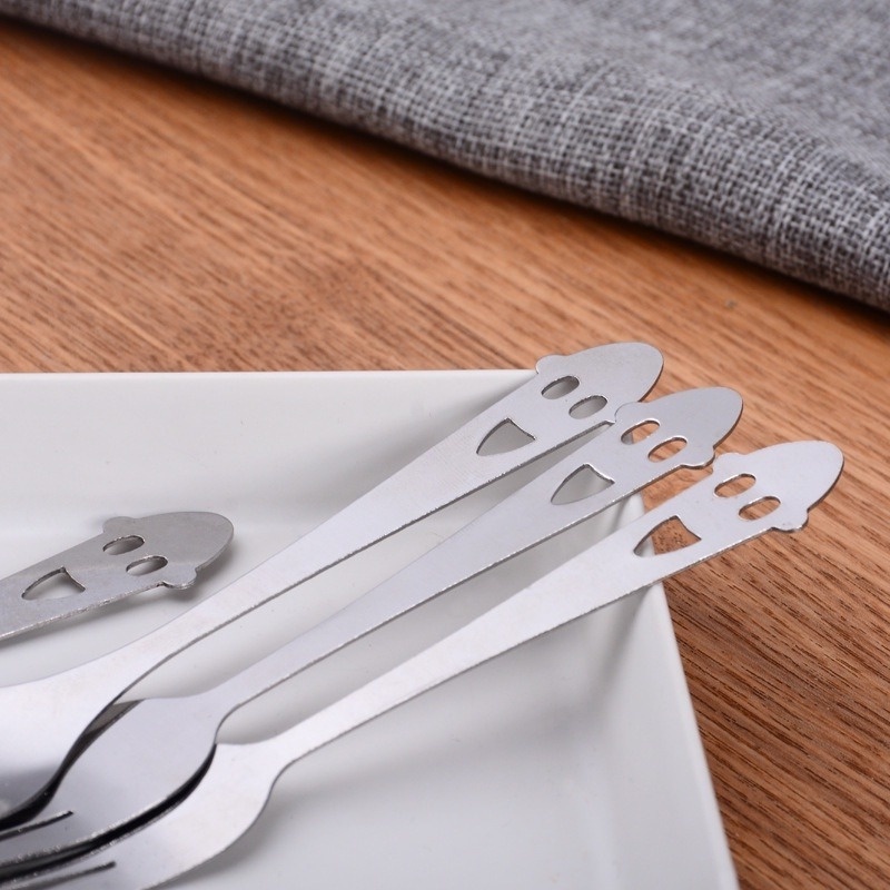 1 Muỗng Nĩa Tay Cầm Dài Bằng Thép Không Gỉ Hình Mặt Cười Dễ Thương