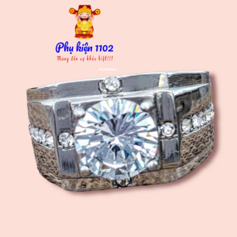 Nhẫn cưới mạ bạc 925 đính kim cương nhân tạo cho nam, nhẫn nam đính hôn đính đá cho nam Vàng/Bạc