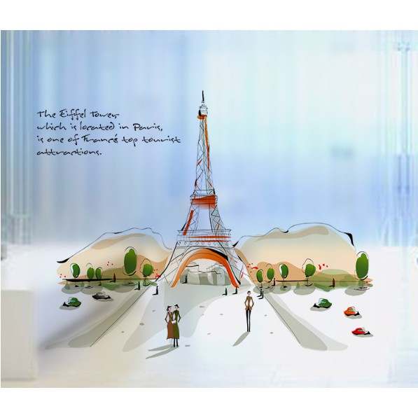 Decal trang trí kính cao cấp Tháp Eiffel ( 60cm x 58cm )