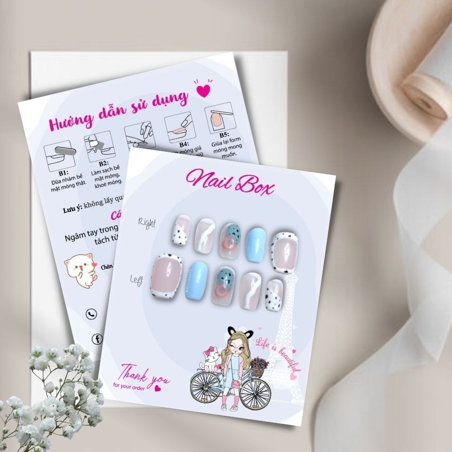 Combo 50 bìa Nail box giấy gắn móng tay giả giá rẻ, Giấy dày cán màng chống thấm nước - in 2 mặt