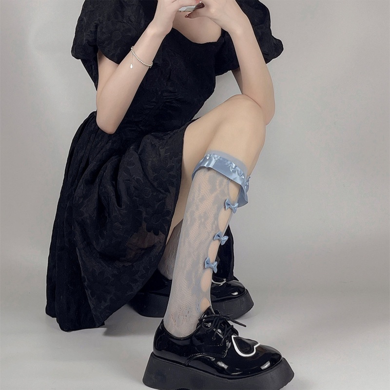 Đôi Vớ Dài Qua Gối Phối Ren Đính Nơ Phong Cách Công Chúa Lolita Cho Nữ