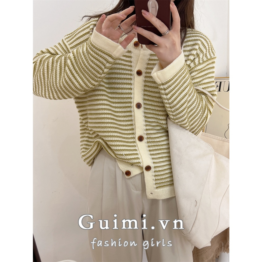 Áo len cardigan NZN tay dài cổ tròn họa tiết kẻ sọc phong cách Hàn Quốc thời trang mùa thu cho nữ