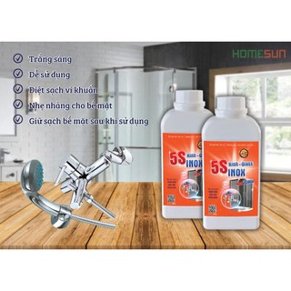 Nước Tẩy Rửa Cao Cấp 5S (Làm sáng bóng các thiết bị Inox, van vòi bị ố vàng do cặn canxi) - Chai 500ML + Tặng Chổi Quét
