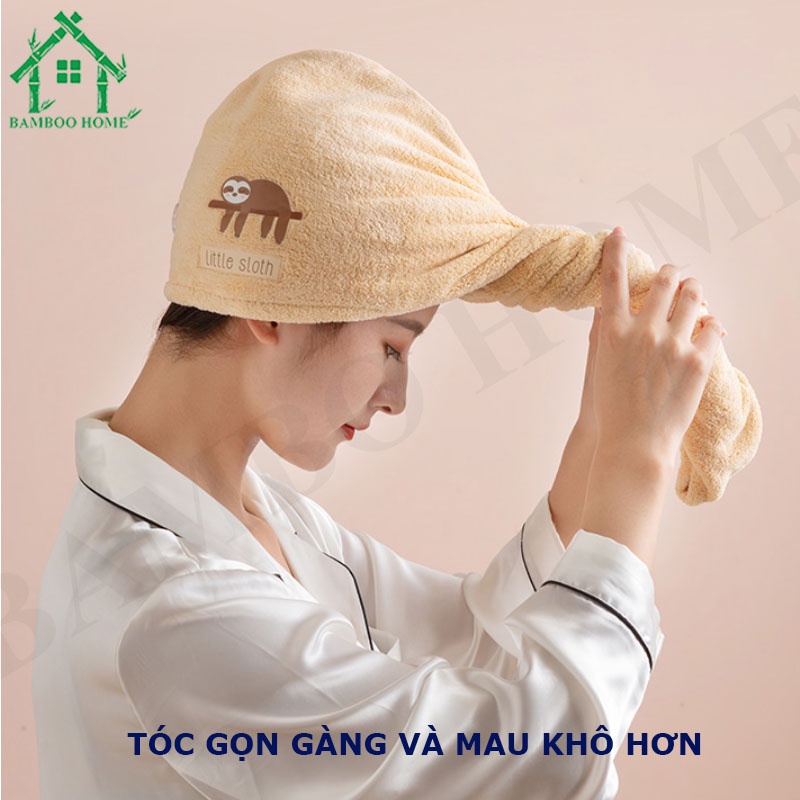 Khăn Ủ Quấn Tóc Lông Cừu Nhanh Khô Mềm Mại Thấm Hút, Khăn Cuốn Ủ Tóc Đa Năng Có Nút Cài