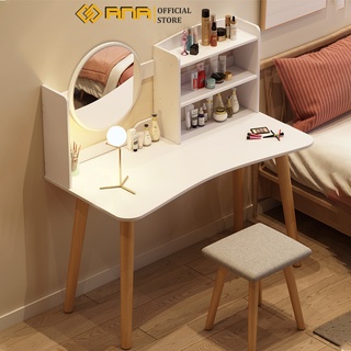 Bàn Trang Điểm có đèn ANA Có Kệ Để Đồ Tiện Lợi Chân Gỗ Tiện To 5cm Cao 73cm Cho Cô Nàng Yêu Phong Cách Bắc Âu - Mã AK01