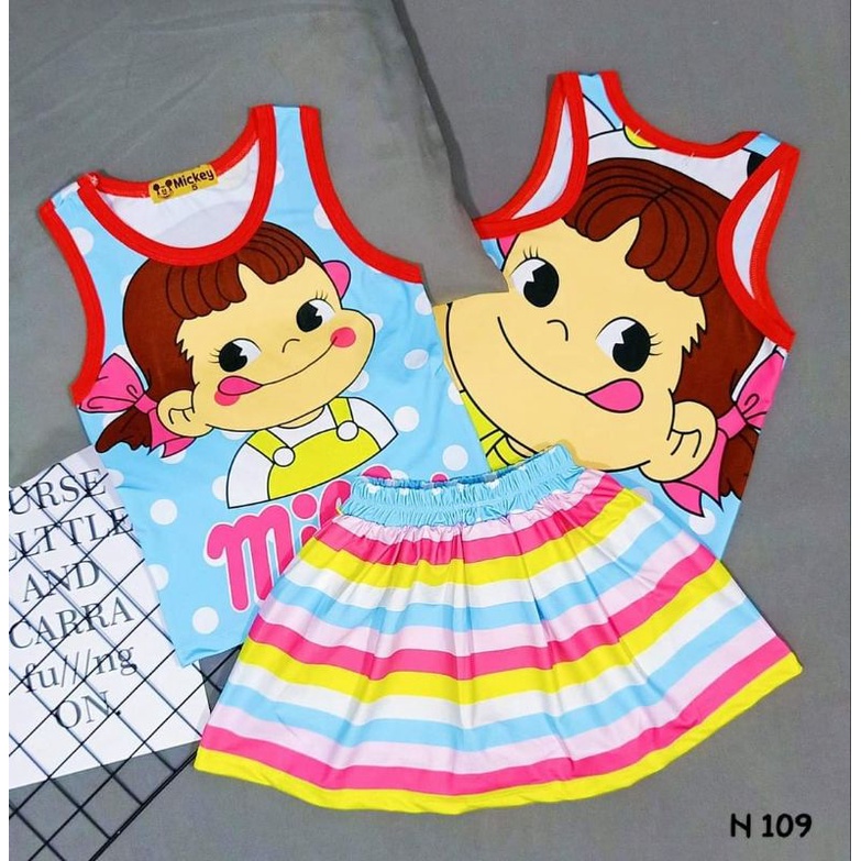 Bộ sát nách váy quần thun lạnh 3d hàng shop cho bé gái size đại