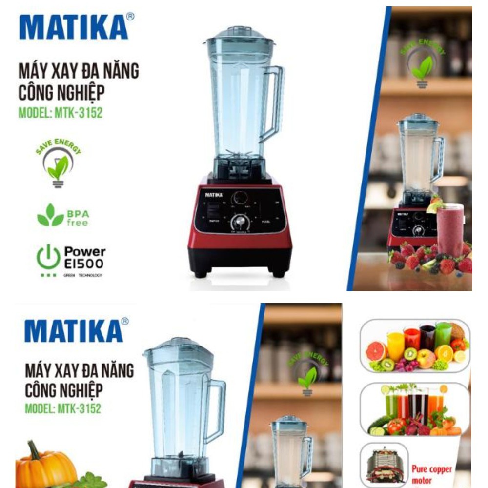 Máy xay đa năng công nghiệp Matika MTK-3152 Dung tích khủng 2L, công suất xay mạnh mẽ 1500W