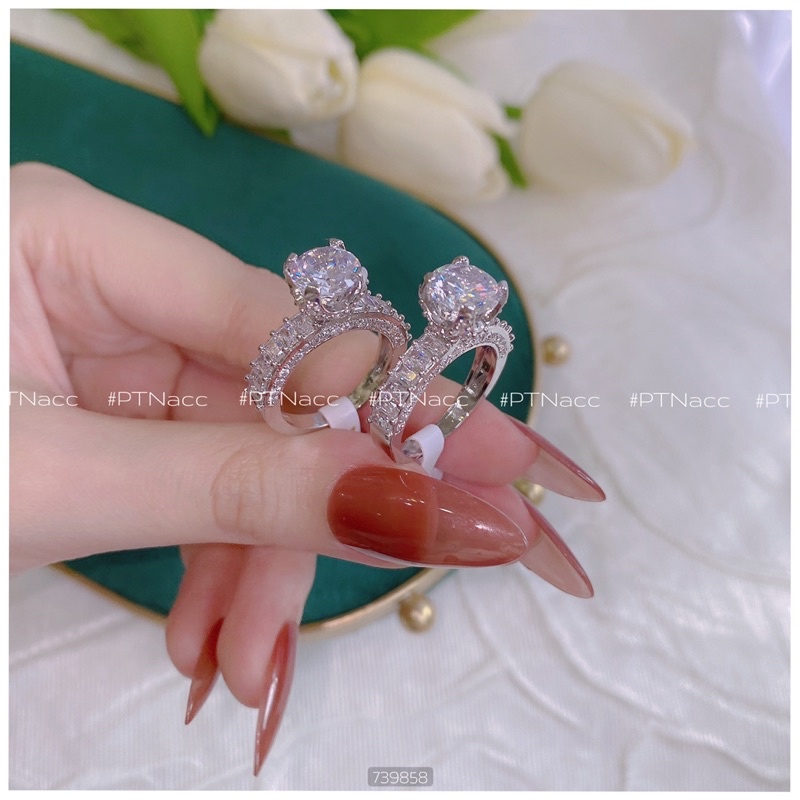 Nhẫn xi bạch kim, nhẫn nữ hột cao nhỏ nhắn đơn giản đính đá sáng đẹp .PTNACC.