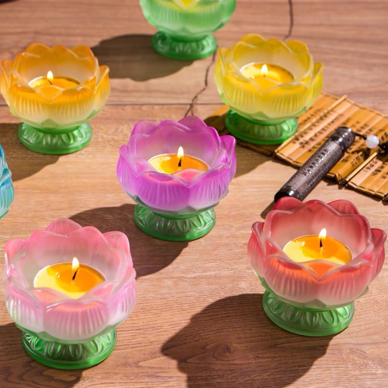 Giá nến lưu ly hoa sen 6cm đồ đựng nến thờ cúng