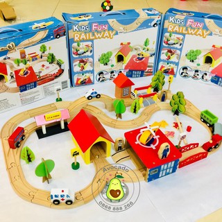 Mô hình đường ray xe lửa gỗ thành phố 69 chi tiết