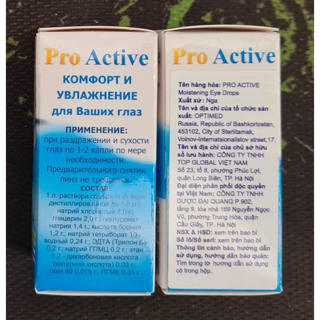 Nước mắt nhân tạo Pro Active 10ml của Nga - Giúp làm ẩm, làm dịu cảm giác nóng rát, kích ứng mắt, bảo vệ mắt
