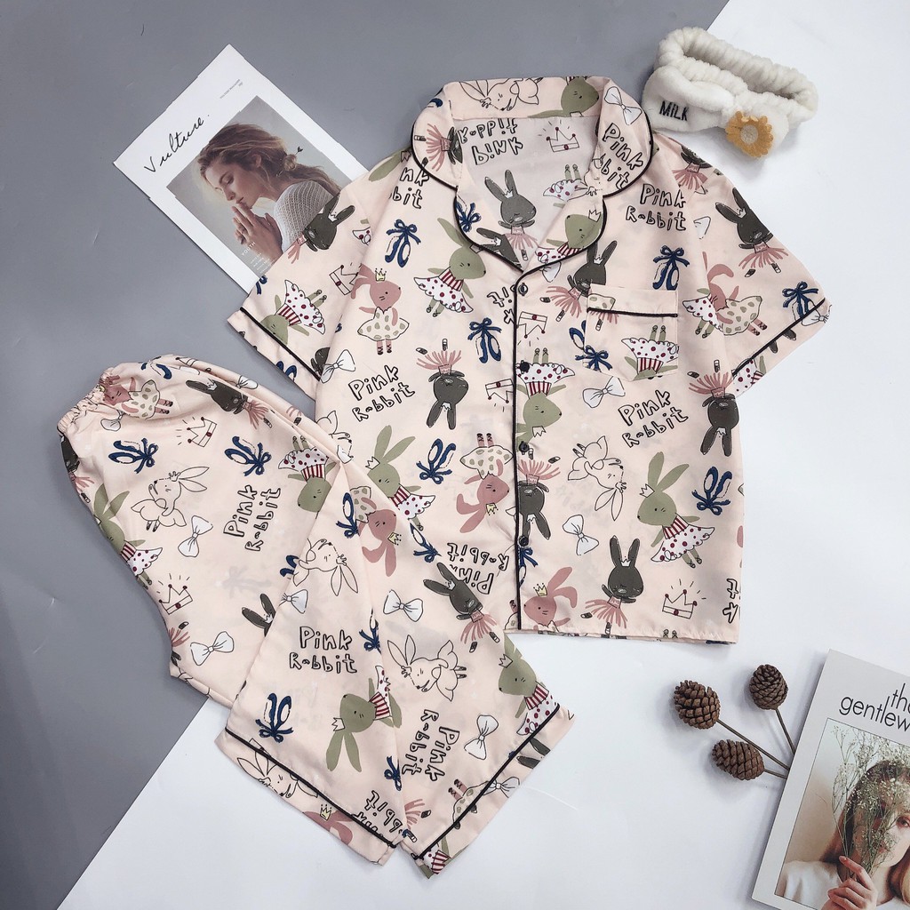 Bộ đồ ngủ pijama quần lửng áo cộc vải kate loại 1 mặc nhà chất mát- HATIBO 21