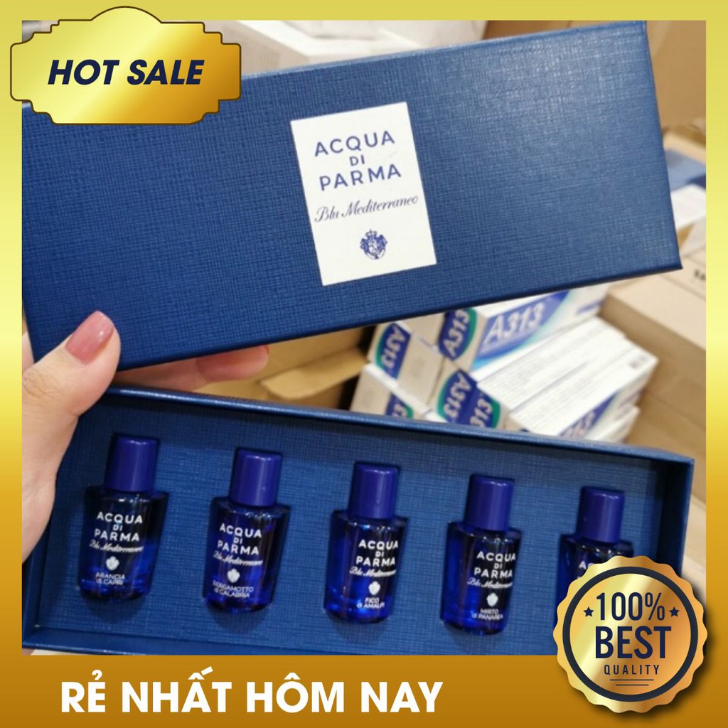 (chuẩn auth) (chuẩn auth) Set Bộ Nước Hoa Acqua Di Parma Blu Mediterraneo 5 chai mini / 5ml chai chuẩn auth