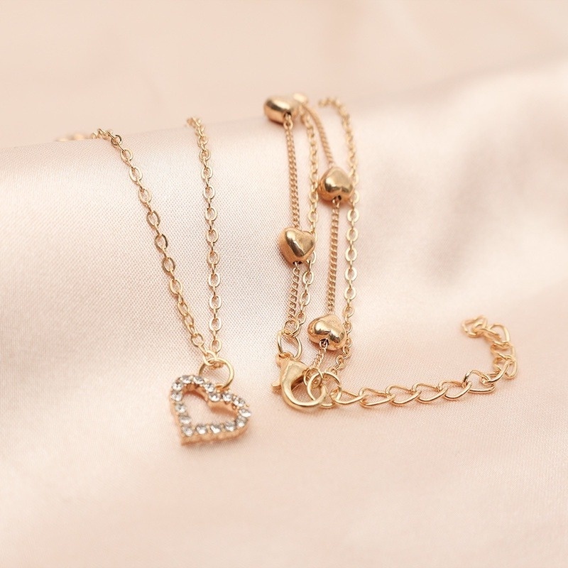 Vòng cổ Hai Lớp Mặt Hình Trái Tim Đính Đá Thời Trang Dành Cho Nữ