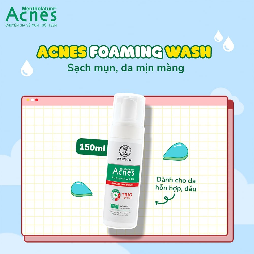 Sữa Rửa Mặt Acnes Tạo Bọt Làm Sạch Da, Ngừa Mụn 150ml