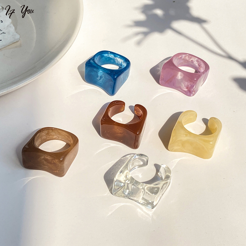 Nhẫn hở AY bằng nhựa trong suốt thiết kế kiểu hình học phong cách Hàn Quốc cho nữ