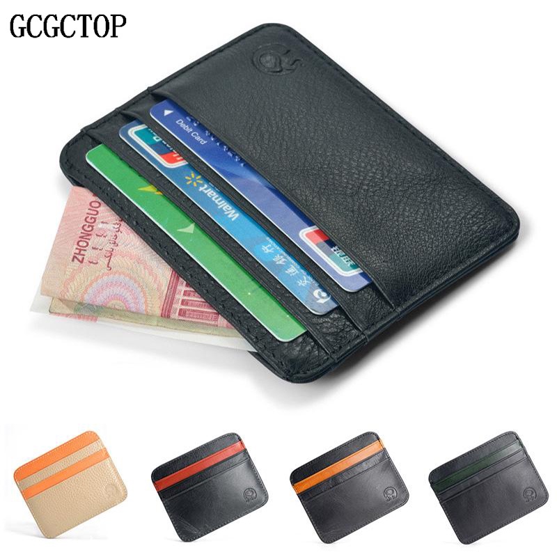Gcgctop Ví Da Bò Mỏng Ngắn Mỏng Đựng Thẻ Đơn Giản Retro
