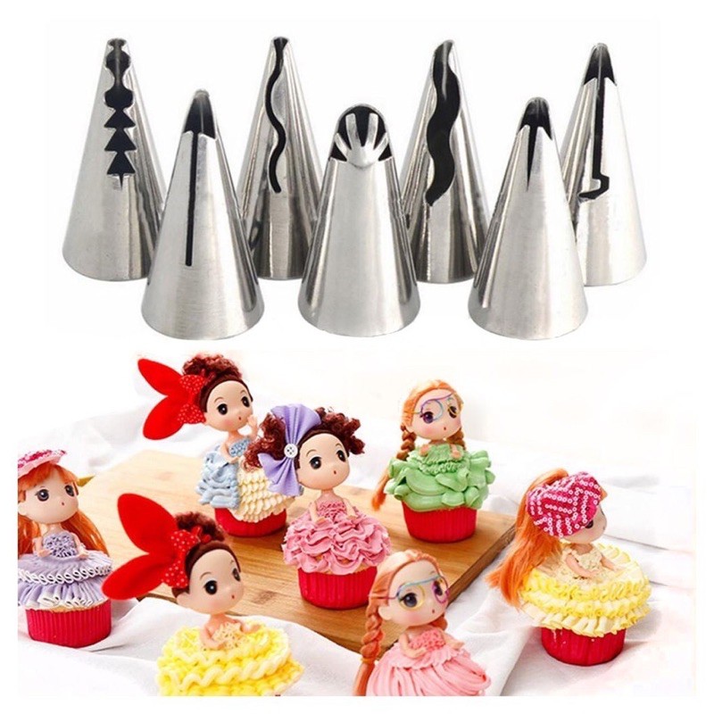 Set 7 đui bắt bông kem tạo hình váy búp bê