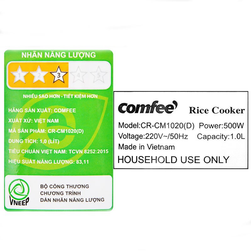 Nồi Cơm Điện Nắp Gài Comfee CR-CM1020(D) Bảo Hành 12 Tháng Dùng Cho Gia Đình 2-4 Người