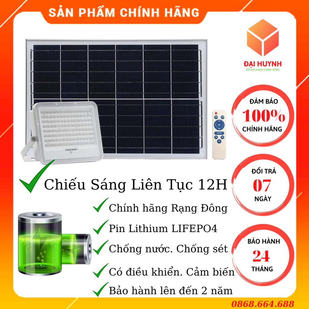 Đèn LED Năng Lượng Mặt Trời Công Suất 50w Sáng Liên Tục 12H Có Điều Khiển, Cảm Biến Rạng Đông