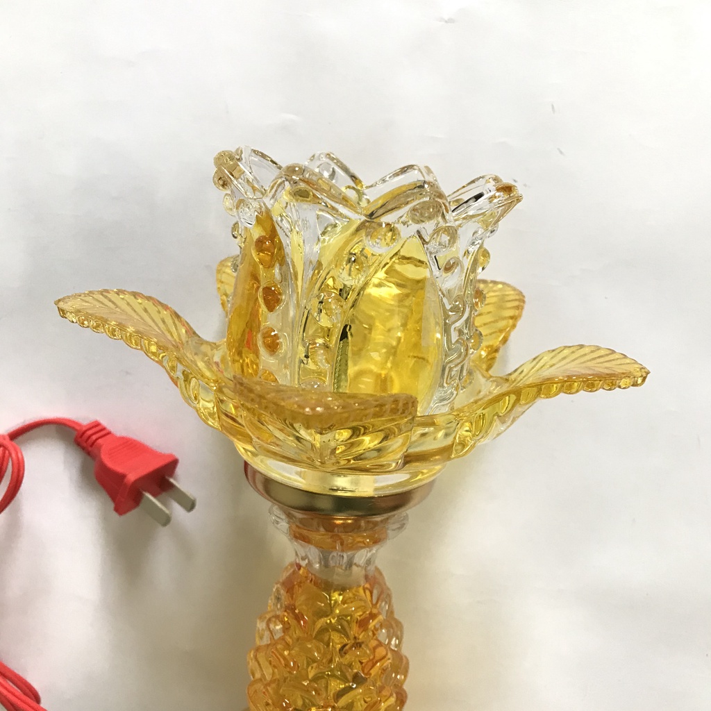 ĐÈN THỜ BÔNG PHA LÊ MÀU VÀNG CHẠY BẰNG ĐIỆN CAO 20CM