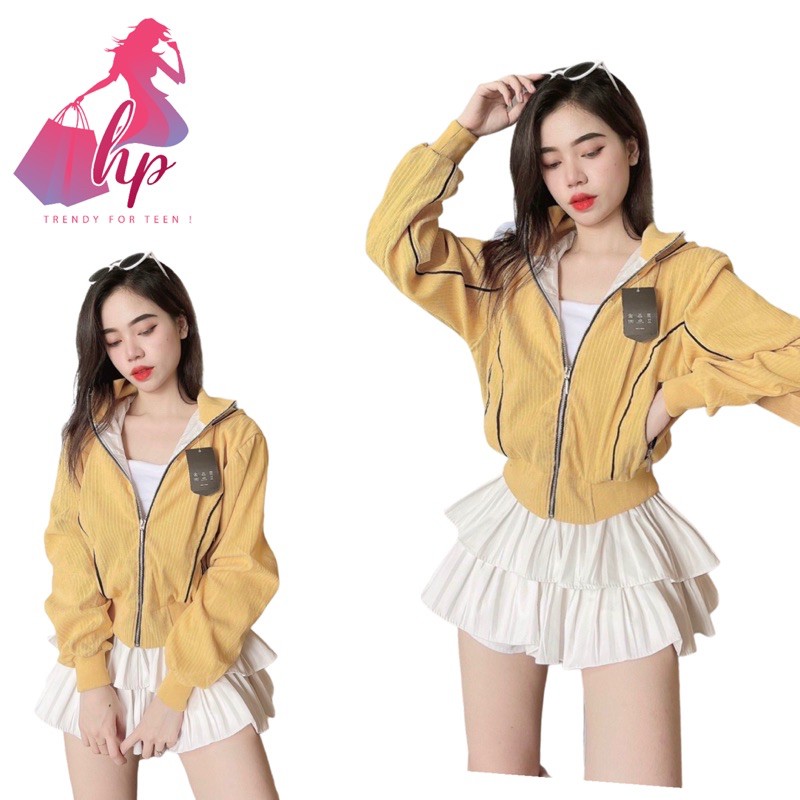 áo khoác nữ lụa gân có nón mẫu mới 2021
