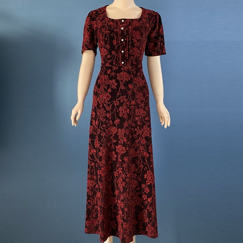 Đầm dạ hội dự tiệc trung niên sang trọng vải nhũ kim sa tặng mẹ co giãn tốt bigsize 80kg DN03 - WB WOMAN & BEAUTY