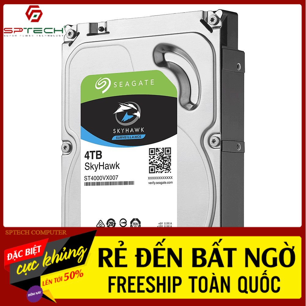 HDD 💎𝓕𝓡𝓔𝓔𝓢𝓗𝓘𝓟💎 Ổ CỨNG HDD DÀNH CHO PC 4TB Seagate Skyhawk - Chuyên Camera (BH 24 THÁNG) SPTECH COMPUTER