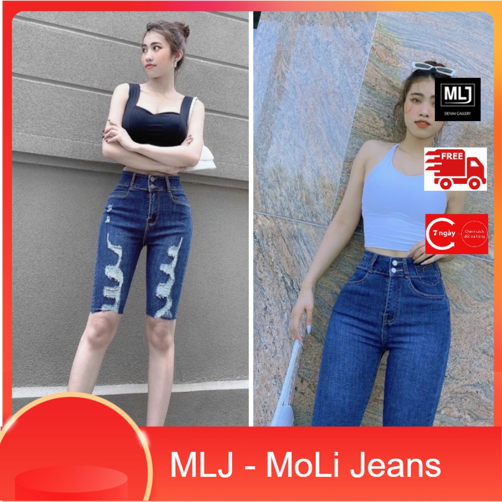 Quần jean ngố / lửng BIGSIZE lưng 2 nút siêu cao, co dãn mạnh rách kiểu đẹp 3680