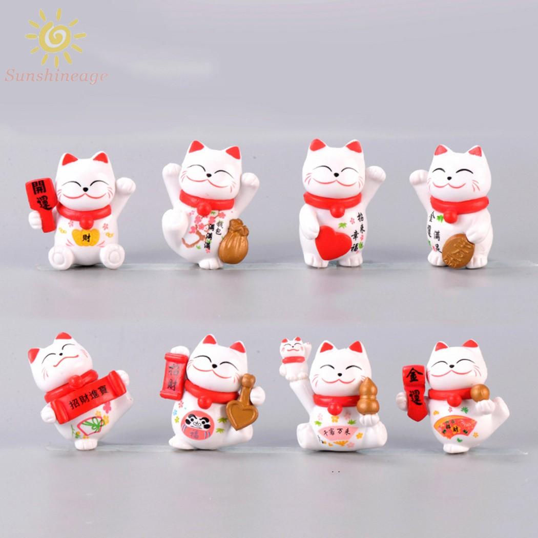 Set 4 Tượng Mèo May Mắn Mini Dễ Thương Trang Trí Sân Vườn