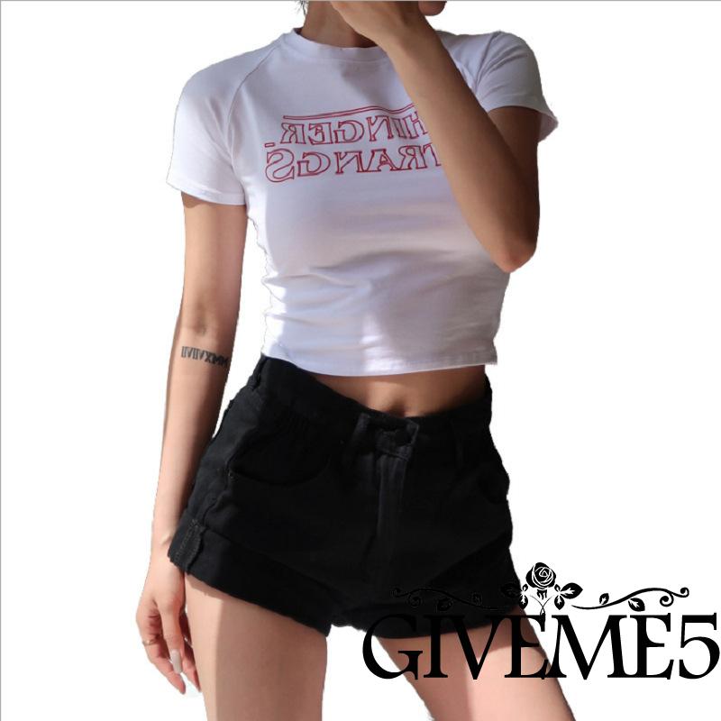 Áo thun tay ngắn cổ tròn in chữ thời trang cho nữ