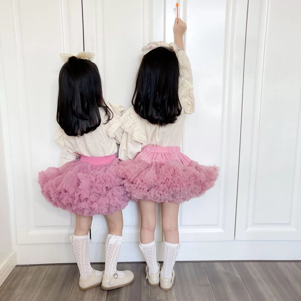 Chân Váy Xòe Nhiều Lớp Phối Ren Cho Bé Gái