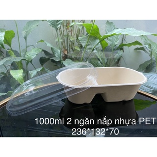 50 hộp oval bã mía 1000ml 2 ngăn nắp nhựa pet 23670
