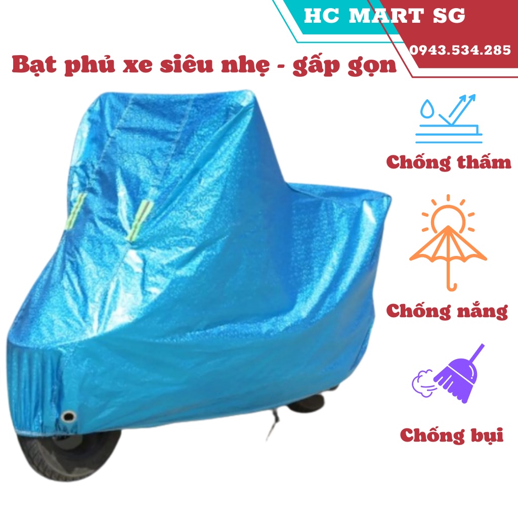 Bạt phủ xe, Bạt trùm xe máy tráng nhôm chống mưa nắng (Trùm được tất cả các loại xe từ SH 150i trở xuống) - An Toàn