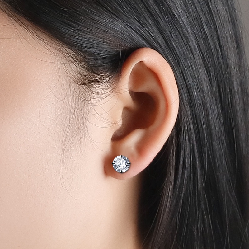 Khuyên Tai Tích Hợp Bốn Móng Đính Đá Zircon Trong Suốt