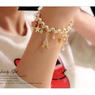 Lắc tay phối dây độc đáo charm tháp eiffel