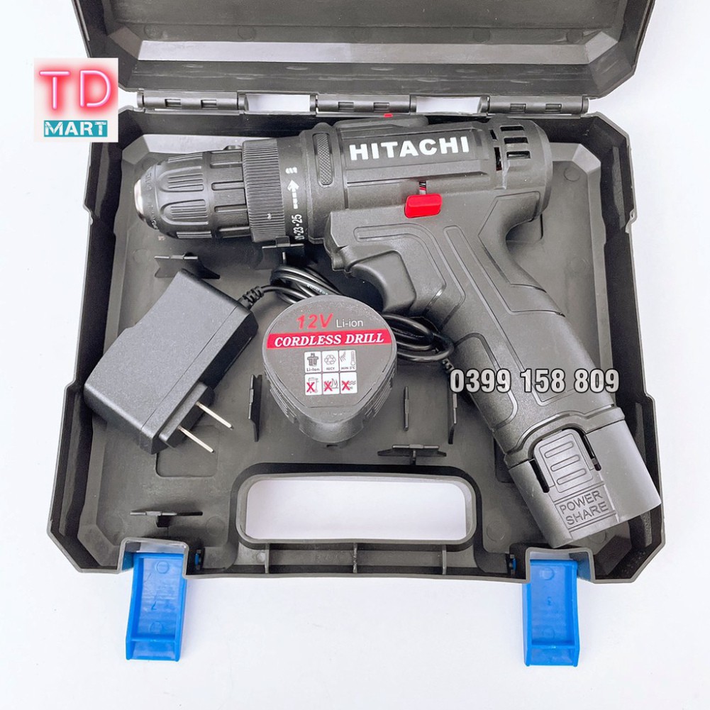 Khoan pin đa năng HITACHI 12v Lõi đồng Khoan gỗ, sắt - vặn vít tặng mũi vít