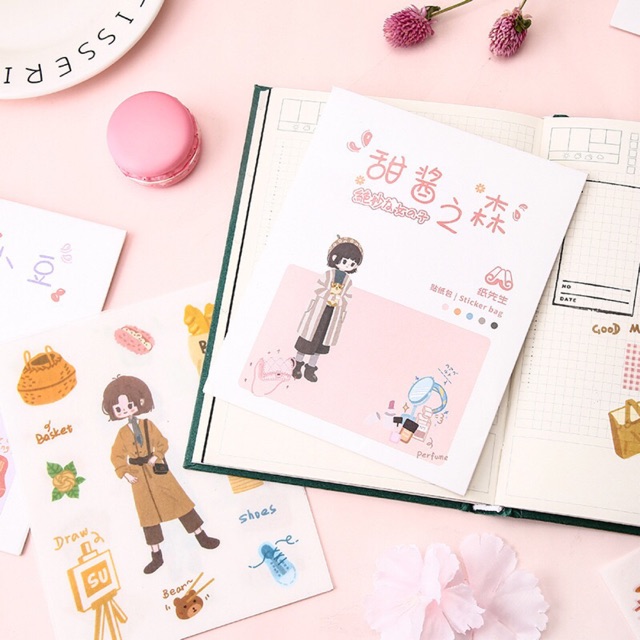 Set 8 tấm hình dán sticker cô gái ngộ nghĩnh